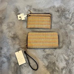 Set of Double Zipped Wallet and a Wristlet Pouch Multicolor